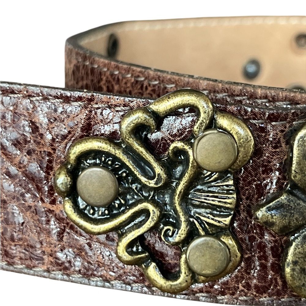 Vintage Leather Belt with Heavy Brass Embellishments Boho Bohemian Festival - Picture 4 of 8